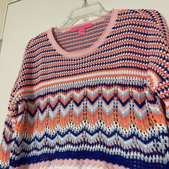 Lilly Pulitzer Multicolor Textured Chevron Crochet Stripe Samora Sweater medium - Picture 4 of 4
